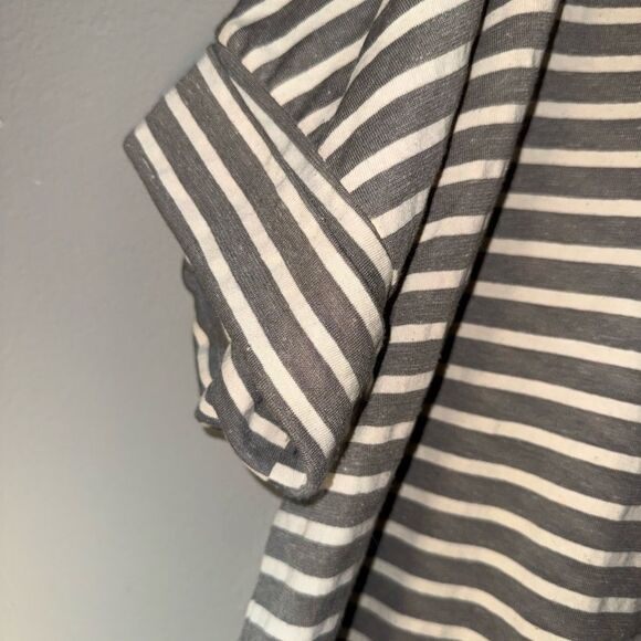 Umgee oversized striped pocket high low tee rolled sleeves grey and Cream XL #72 - Picture 4 of 7